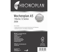 Chronoplan 50236 - Recambio para agenda 2026 (A5, 148 x 210 mm), ideal para planificación semanal detallada, 1 semana en 2 páginas en columnas, con orificio universal), color blanco