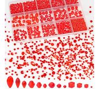 CHRORINE 2000 cuentas de cristal para hacer joyas, 13 estilos de cuentas de cristal, suministros de fabricación de joyas para manualidades hechas a mano, collares, pulseras, aretes (rojo)