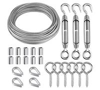 CHRORINE Kit de 24 cuerdas de alambre para jardín, tensor de acero inoxidable 304 M5, cuerda de alambre, guardacabos