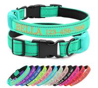 CHRYMPETIC Collar de perro personalizado con nombre y teléfono bordados, collar de nailon para perro con soporte de silicona para AirTag, forro de neopreno, hebilla de plástico de liberación rápida