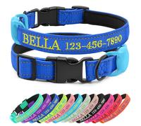 CHRYMPETIC Collar de perro personalizado con nombre y teléfono bordados, collar de nailon para perro con soporte de silicona para AirTag, forro de neopreno, hebilla de plástico de liberación rápida