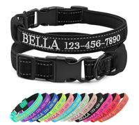 CHRYMPETIC Collar de perro personalizado con nombre y teléfono bordados, collar de nailon para perro con soporte de silicona para AirTag, forro de neopreno, hebilla de plástico de liberación rápida