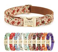 CHRYMPETIC Collar de perro personalizado con nombre y teléfono, de poliéster grabado con láser, hebilla de liberación rápida, metal de color dorado, patrones de Halloween y Navidad (estilo-H)