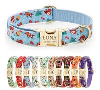 CHRYMPETIC Collar de perro personalizado con nombre y teléfono, de poliéster grabado con láser, hebilla de liberación rápida, metal de color dorado, patrones de Halloween y Navidad (estilo D)