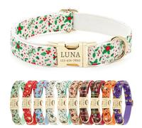 CHRYMPETIC Collar de perro personalizado con nombre y teléfono, de poliéster grabado con láser, hebilla de liberación rápida, metal de color dorado, patrones de Halloween y Navidad (estilo-E)