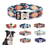 CHRYMPETIC Collar personalizable para perro con nombre, collar de poliéster personalizado para perro, ajustable, cómodo, duradero y vibrante (patrón B, S (10.5-17 pulgadas)