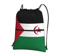 Chrysm Mochila con cordón y cremallera con bandera del Sáhara Occidental, bolsa para yoga, gimnasio, natación, viajes, fitness, deportes, color negro, talla única, mochilas de día, NEGRO, talla única