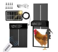 CHSEEO Abridor automático de puerta de gallinero alimentado por energía solar, grande para correr. Pantalla LED, temporizador, sensor de luz, control manual y remoto, antipellizcos, aleación de