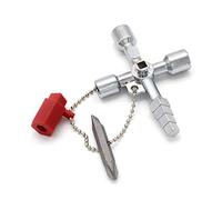 CHSEROK 4 Vías Llave de Utilidad, Práctica Llave de Cruz Multifunción, Llave de Utilidad Multifuncional para Contadores de Agua y luz, Radiadores, Contadores de Gas, Ascensores (Plata)