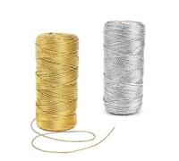 CHSEROK Cordon Dorado Hilo para Hacer Pulseras 2 Piezas 1,5 mm x 100 m por Rollo Hilo Dorado no Elástico, Plateado Hilo Dorado Regalo para Cuerda Bricolaje, Joyería, Embalaje Regalo