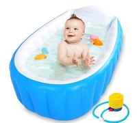 CHSG Bañera De Bebé, Con Bomba De Pie y Kit De Reparación, Inflable Para Bebés Hay Señales De Nivel De Agua De Seguridad Portátil,Plegable, Antideslizante, Bañera Plegable, Inflatable Baby Seat, Azul