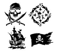 CHSLO Calcomanías Piratas Paquete de 4 Calaveras y Espadas Barco Pirata Brújula Pirata Pegatina de Coche Vinilo Impermeable Accesorio de Coche