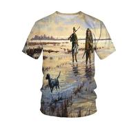 CHSLO Hombre 3D Estampado Camiseta Fotografía De Verano Paisaje Al Aire Libre Perro De Caza Motocicleta Camiseta Unisex con Impresión Digital 3D Cuello Redondo Manga Corta Suelta Elástica Media Mang