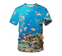 CHSLO Hombre 3D Estampado Camiseta Summer Underwater World Deep Sea Fish Camiseta Unisex con Estampado Digital 3D Cuello Redondo De Secado Rápido Camisa De Fondo De Media Manga Elástica Holgada De M