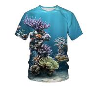CHSLO Hombre 3D Estampado Camiseta Summer Underwater World Deep Sea Fish Camiseta Unisex con Estampado Digital 3D Cuello Redondo De Secado Rápido Camisa De Fondo De Media Manga Elástica Holgada De M