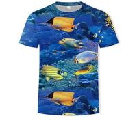 CHSLO Hombre 3D Estampado Camiseta Summer Underwater World Deep Sea Fish Camiseta Unisex con Estampado Digital 3D Cuello Redondo De Secado Rápido Camisa De Fondo De Media Manga Elástica Holgada De M