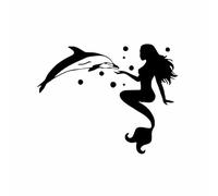 CHSLO Pegatinas para Coches 15,9 CM * 12,4 CM Pegatina de coche Calcomanía de vinilo Sirena con delfín gir negro/plata