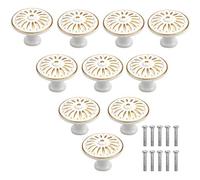Chstarina 10 Piezas Blanco Pomo de Armario Retro 35mm Pomos y Tiradores de Muebles Redondo Tirador para Cajón de Aleación de Aluminio con Tornillo para Mueble Cajone Armario de Cocina Cuarto de Niños