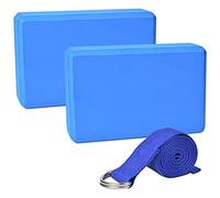 Chstarina 2 Bloque Yoga y 1 Correa para Yoga,Bloque De Espuma Eva De Alta Densidad Ladrillo Yoga Bloques Yoga,Yoga Block Pilates Accesorios Yoga para Pilates Y Ejercicios De Yoga (Azul)