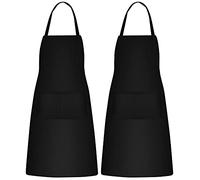 Chstarina 2 Piezas Delantal Cocina Impermeables Delantal de chef Delantal unisex con bolsillos para hombres, mujeres, hogar, cocina, restaurante, artesanía, jardín, barbacoa, cafetería （negro）