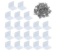 Chstarina 20 Piezas Soportes de Esquina Soporte de ángulo recto de 90 grados Soportes en forma de L de acero inoxidable con 80 tornillos de fijación para muebles de ventana de silla de madera（Blanco）