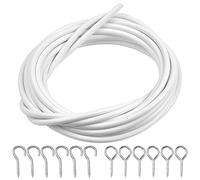 Chstarina 4m Cable de Cortina Blanco Alambre para Cortina Kit de Cuerda Colgante con 6 Pares Ganchos y Argollas para Barras de Cortina de Red