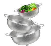Chstarina Colador de Cocina 3 Pcs, Escurridor Acero Inoxidable, Coladores Microperforado con Doble Asas, Base Estable, Colador Para Verduras Frutas y Pasta (Ø16.5/22.5/28.5cm）