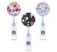 Chstarina Floral de Llavero Extensible Retractil con Clip,Originales Llaveros Retráctiles Porta Tarjetas Identificativas Retráctil Key Chain Llave Reel con Cordón de Nylon Extensible para Tarjeta ID