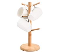 Chstarina Soporte de Árbol Taza de Madera, Soporte para Tazas Café, árbol Porta Tazas de Café, Estante de Taza de Café Estante de Secado de Tazas con 6 Ganchos para Taza de Café Taza (Redondo)