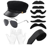 CHSZSH 1 Gorra De Conductor, 1 Corbata, 1 Gafas De Sol, 6 Barbas, 1 Par De Protectores De Dedos, Conjunto De Disfraz De Conductor, Accesorios De Disfraz De Personaje