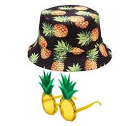 CHSZSH 1 Sombrero De Pescador Para Mujer, 1 Par De Gafas De Piña, Sombrero Para El Sol Con Patrón De Piña, Lindo Sombrero Para El Sol Para Mujer, Sombrero De Verano