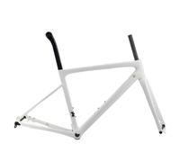 CHTKAGV Cuadro de Bicicleta Carretera Fibra Carbono Completo, Horquilla Cuadro Freno Disco Eje pasante 700C, Acabado Mate Brillante 850g(Gloss Finish White,560mm)
