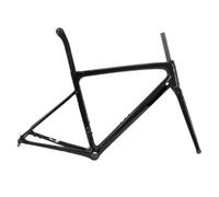 CHTKAGV Cuadro de Bicicleta Carretera Fibra Carbono Completo, Horquilla Cuadro Freno Disco Eje pasante 700C, Acabado Mate Brillante 850g(Gloss Finish Black,490mm)