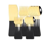 CHTKAGV Juego de cubiertos acero inoxidable oro rosa, servicio con cuchillo cena, tenedor for pastel, cuchara té for cenar en casa(Black Gold)