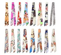 CHUANFU 16 Piezas Bolso Pañuelos Seda 90 x 4 cm, Pañuelos Cuello Mujer Corte Ajustado Satén, Diseño de Satén Colorido y de Moda, Silk Scarf para Bolsos, Sombreros y Accesorios para el Cabello