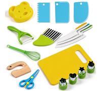 CHUANFU 17 Piezas Juego de Cuchillos Cocina para Niños no Cortan Dedos, Seguros Cuchillo Niños con Tabla Pelador, Utensilios Cocina Montessori para Cortar y Cocinar Frutas o Verduras