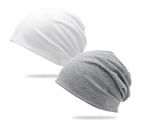 CHUANFU 2 Piezas Gorras Elástico Mujer y Hombre, Suave Gorra Inviern Mujer Verano, Slouchy Beanie Hat Multifuncional Transpirable, para Trabajo, Deporte, Bicicleta (Blanco y Gris Claro)