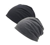 CHUANFU 2 Piezas Gorras Elástico Mujer y Hombre, Suave Gorra Inviern Mujer Verano, Slouchy Beanie Hat Multifuncional Transpirable, para Trabajo, Deporte, Bicicleta (Negro y Gris Oscuro)