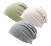 CHUANFU 3 Piezas Gorras Elástico Mujer y Hombre, Suave Gorra Inviern Mujer Verano, Slouchy Beanie Hat Multifuncional Transpirable, para Trabajo, Deporte, Bicicleta (Gris Claro, Verde Claro, Beige)