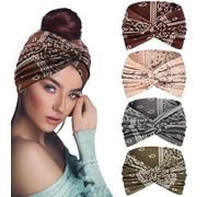 CHUANFU 4 Piezas Diadema Elástico Cinta Mujer, Pelo Ancho Deporte, Boho Turbantes para Mujere Flor Vintage Impreso, Antideslizante Bandana, para Yoga y Running (A)
