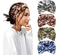 CHUANFU 4 Piezas Diadema Mujer, Elástico Cinta Pelo Deporte, Boho Turbantes para Mujere Flor Vintage Impreso, Antideslizante Bandana, para Yoga y Running (B)
