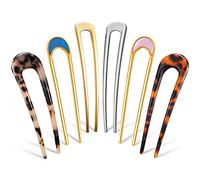 Chuangdi 6 Piezas Horquillas para Pelo en Forma de U Alfiler de Bollo Francés de Carey Chapa Palo para Cabello Horquilla para Bollo Alfileres de Bollo Accesorio de Peluquería para Mujer