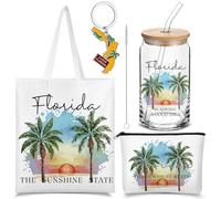 Chuangdi Juego de 4 bolsas de lona para cosméticos, vaso y llavero de Florida City Souvenirs, regalos para viajeros, amigos, amantes y hermanas