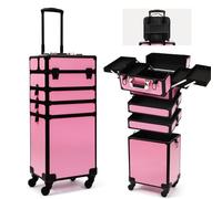 CHUANGJIN Maletín de maquillaje profesional con ruedas giratorias para guardar partículas, organizador de almacenamiento grande con ruedas giratorias para salón de belleza, color verde, Rosado,