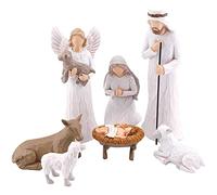 CHUANGLI Juego de figuras de belén, 7 figuras de belén pintadas a mano, figuras de resina pintadas a mano, Jesús, María, José, burro, ángel y dos ovejas, regalos de decoración navideña