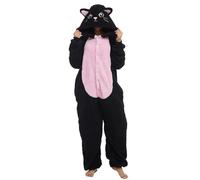 chuangminghangqi Pijama mameluco mono animal adulto unisex traje Onesie Sleepwear mono ropa de noche capucha mono loungewear cálido suave fiesta fiesta noche, gato negro, L