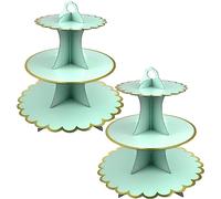 CHUANGOU 2 PCS Soporte de Magdalena，3-Tier Postre Soporte de Magdalenas，para Fiestas, el té de la Tarde,Cumpleaños,Bodas,Baby Shower, Postres（Verde）.