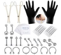 CHUANGOU 20pcs/Set Lengua Nariz Ombligo Cuerpo Joyería Anillos Piercing Clamp Guantes Agujas Kit de Herramientas, Piercing del Cuerpo