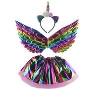 CHUANGOU 3pcs Disfraz de Unicornio Violeta Vestido de Princesa Falda tutú Diadema de Unicornio Alas de Unicornio