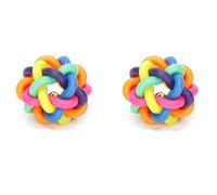 CHUANGOU Bola de Goma Tejida de Colores con Cascabeles Pelota Interactiva para Perros/Gatos, 7cm